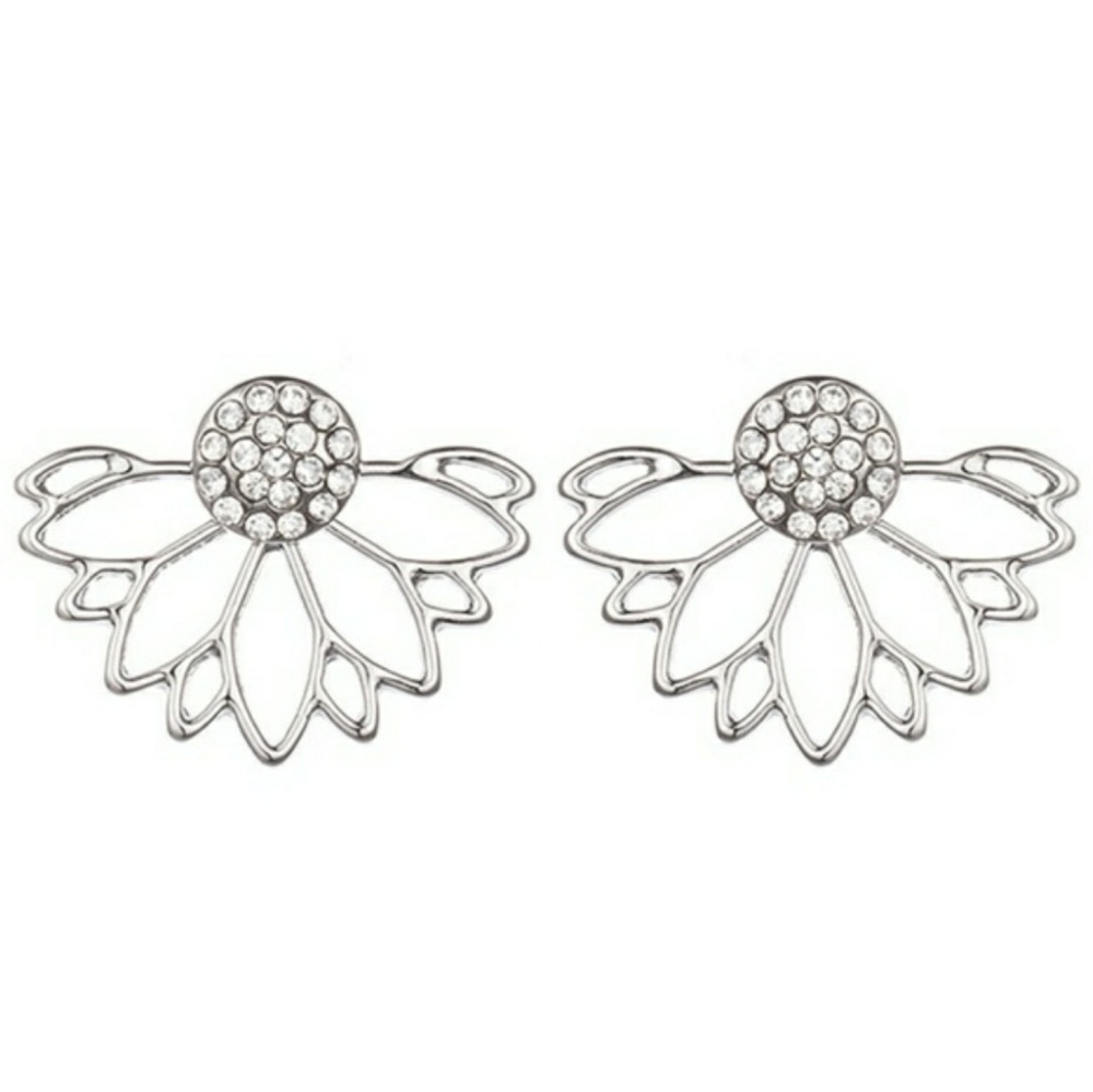Silver tone Flower Jacket Earrings ear ring - Picture 2 of 4